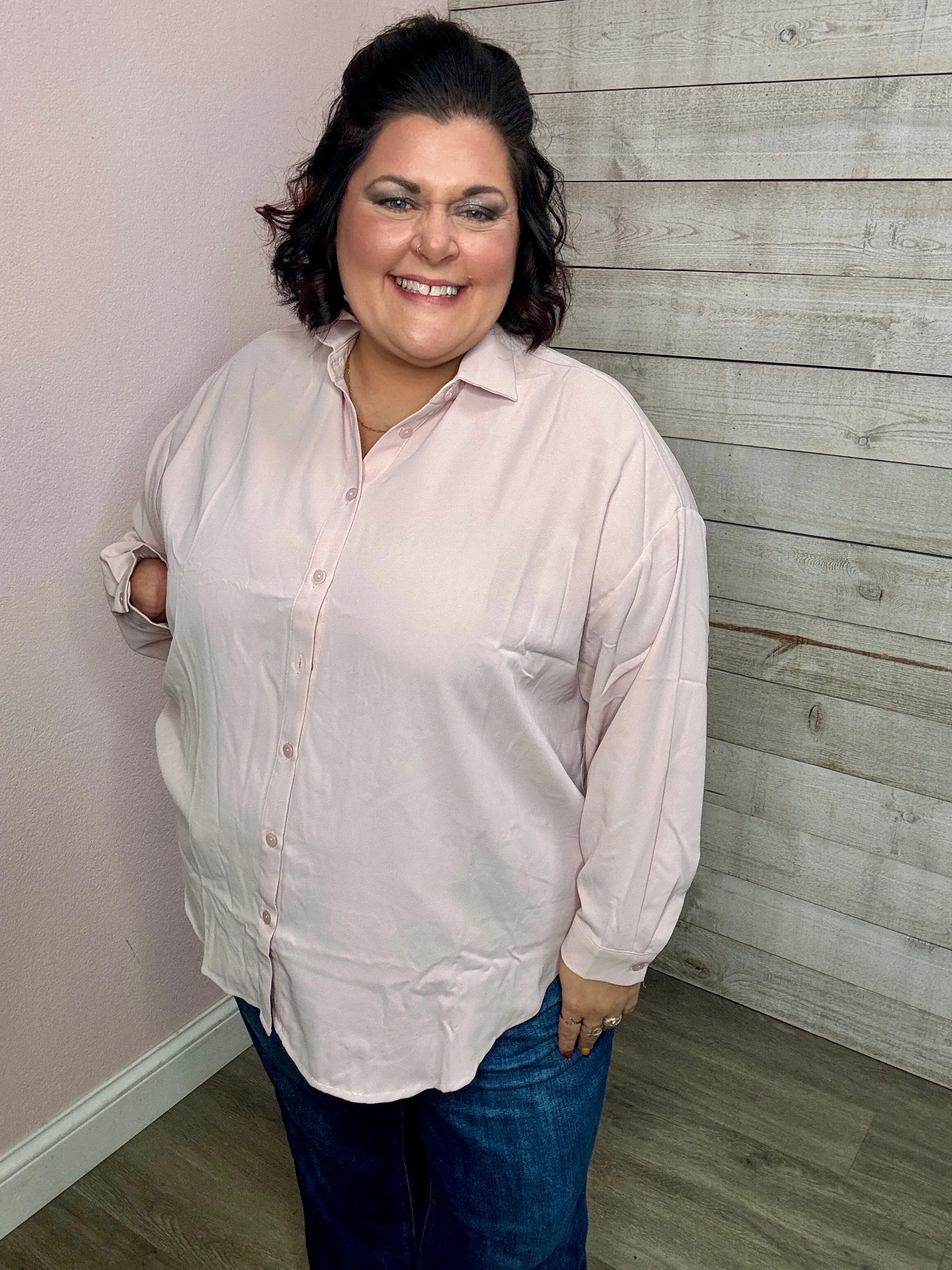 "Think On It" Blush Button Down Top *FINAL SALE*