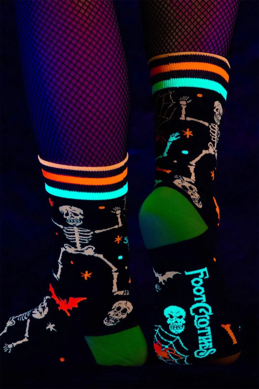 Rave Skeletons Crew Socks [UV Reactive]