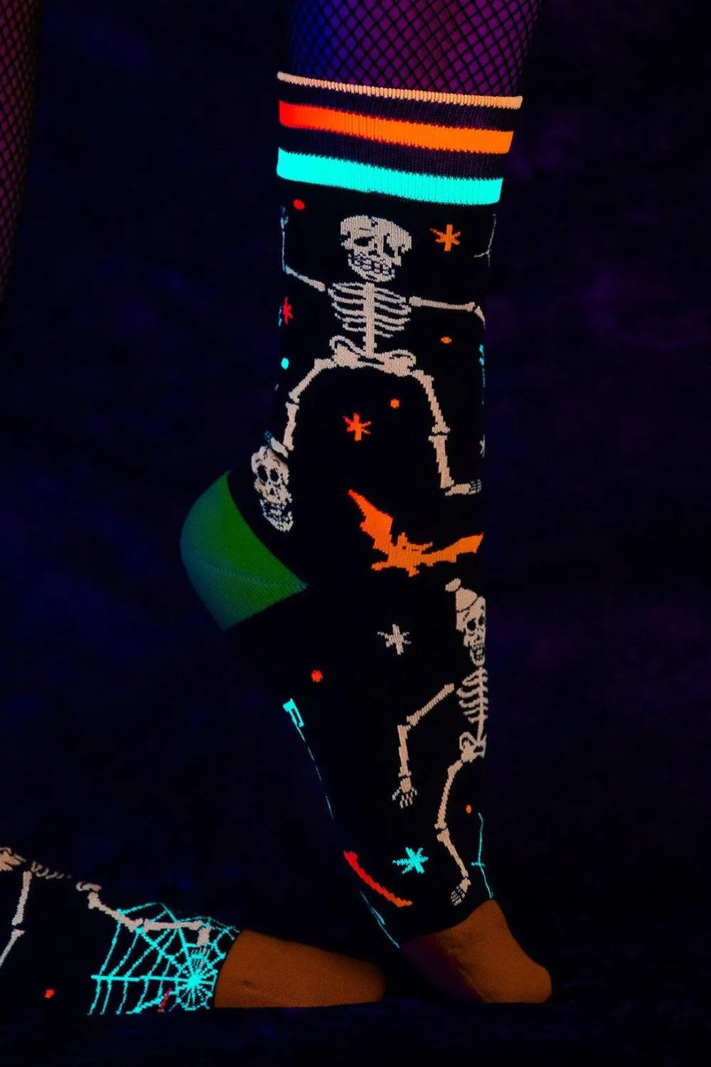 Rave Skeletons Crew Socks [UV Reactive]