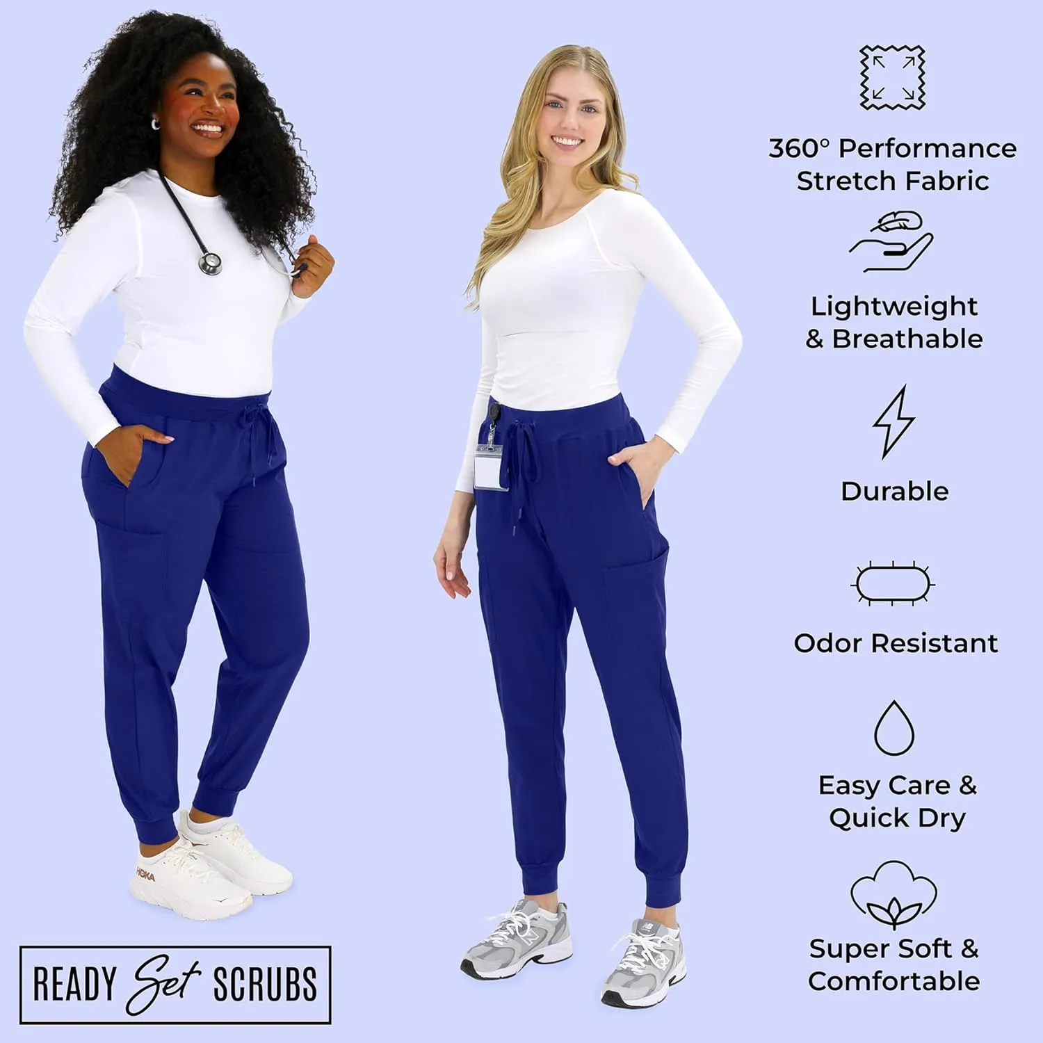 READY SET SCRUBS - Scrub Pants for Women - 2 Pack - Cargo Jogger Pants Set with 8 Pockets - Yoga Waistband - Soft & Stretchy