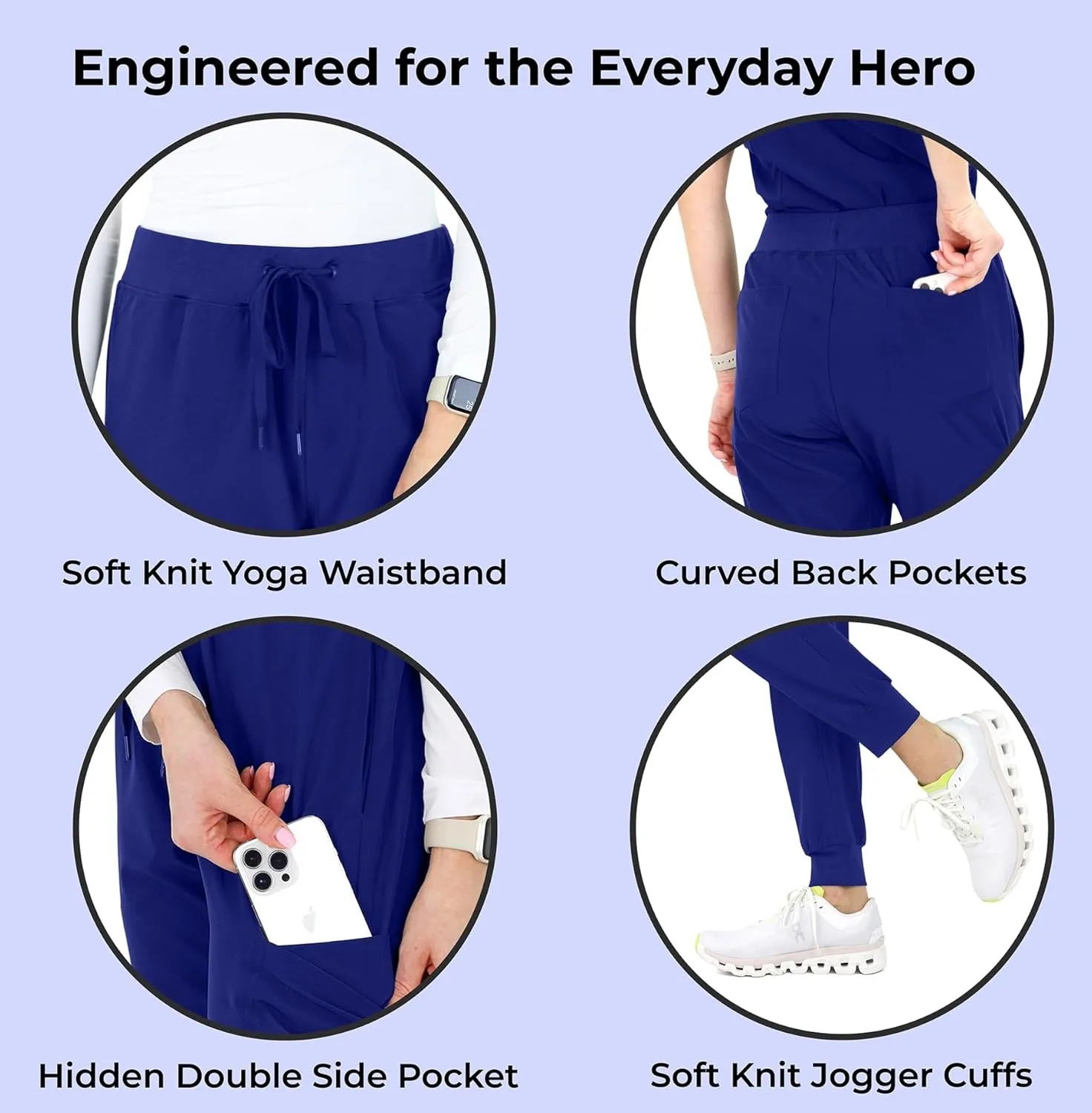 READY SET SCRUBS - Scrub Pants for Women - 2 Pack - Cargo Jogger Pants Set with 8 Pockets - Yoga Waistband - Soft & Stretchy