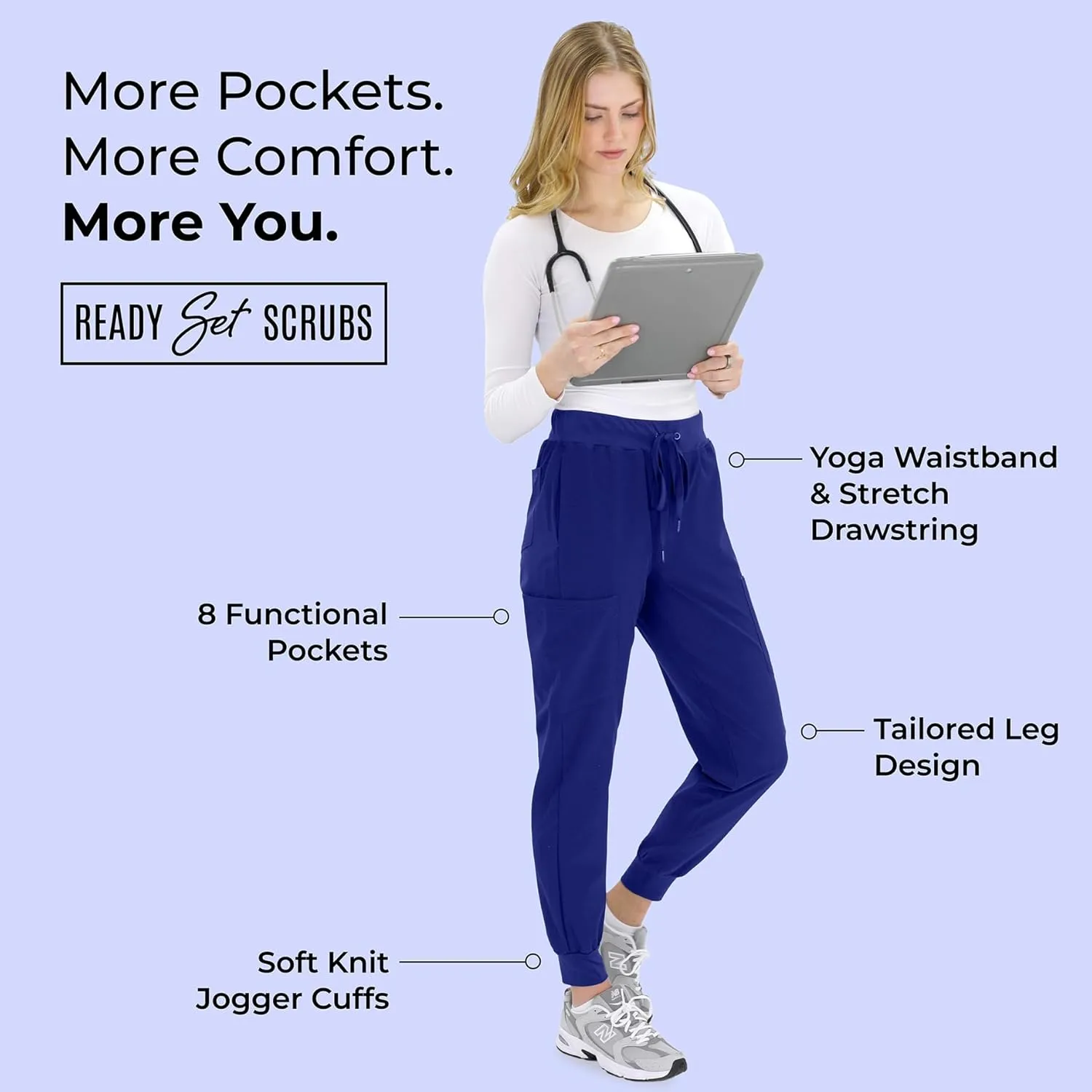 READY SET SCRUBS - Scrub Pants for Women - 2 Pack - Cargo Jogger Pants Set with 8 Pockets - Yoga Waistband - Soft & Stretchy