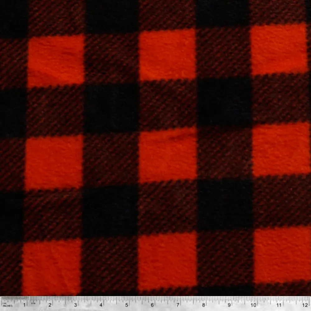 Red and Black Plaid Anti-pill Fleece Fabric