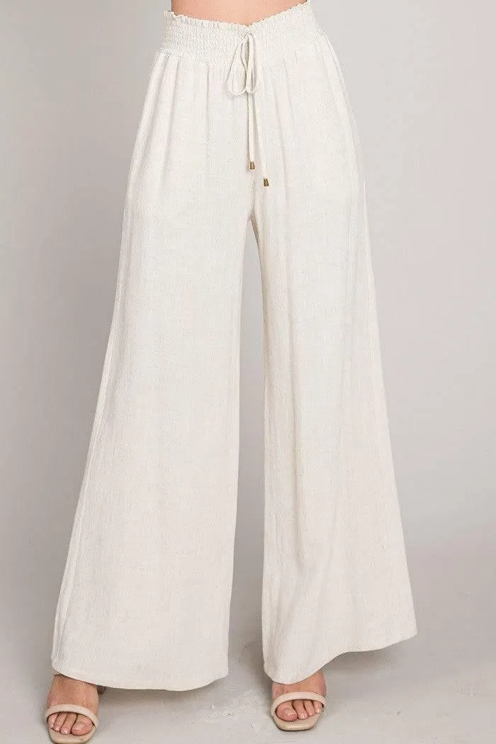 RESORT READY LINEN Smocked waist Vacation Palazzo Pants
