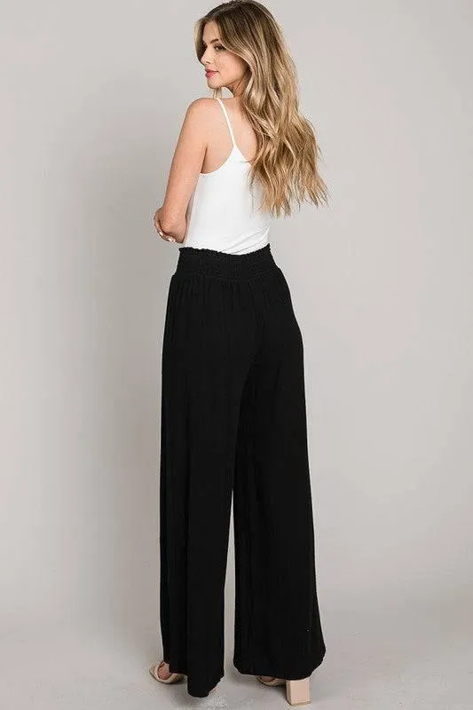 RESORT READY LINEN Smocked Waist Wide Leg Palazzo Vacation Pants