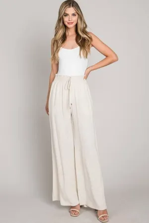 RESORT READY LINEN Smocked Waist Wide Leg Palazzo Vacation Pants