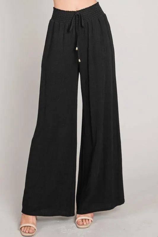 RESORT READY LINEN Smocked Waist Wide Leg Palazzo Vacation Pants