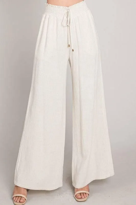 RESORT READY LINEN Smocked Waist Wide Leg Palazzo Vacation Pants