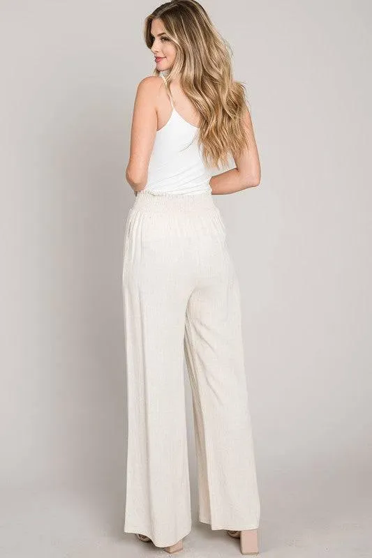 RESORT READY LINEN Smocked Waist Wide Leg Palazzo Vacation Pants