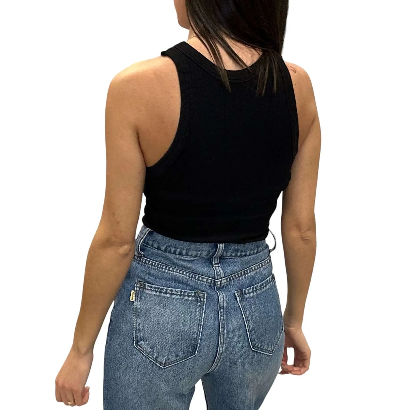 Ribbed High Neck Crop Tank - Black