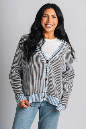 Ribbed knit sweater cardigan blue