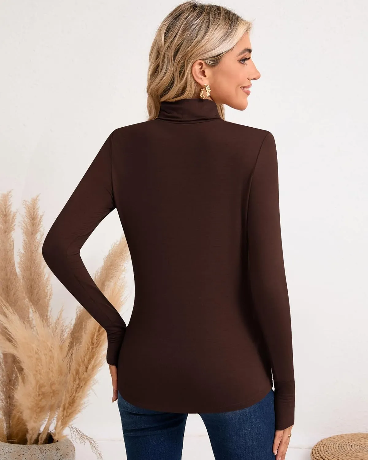 Riyiper 3 Pack Women's Turtleneck Shirts, Long Sleeve Slim Undershirts Lightweight Thumb Holes T Shirts Basic Active Tops