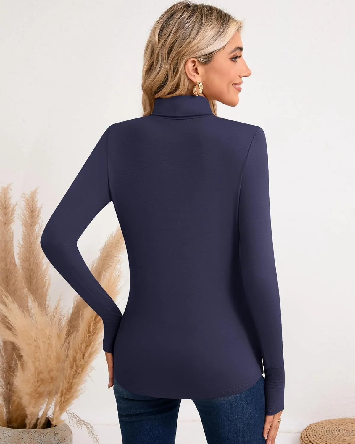 Riyiper 3 Pack Women's Turtleneck Shirts, Long Sleeve Slim Undershirts Lightweight Thumb Holes T Shirts Basic Active Tops