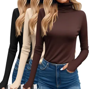 Riyiper 3 Pack Women's Turtleneck Shirts, Long Sleeve Slim Undershirts Lightweight Thumb Holes T Shirts Basic Active Tops