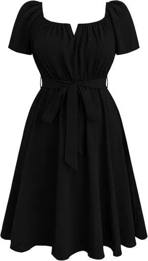 RWJ Plus Size Women Formal Dress V Neck Short Sleeve Mini Wedding Cocktail Party Dresses with Belt