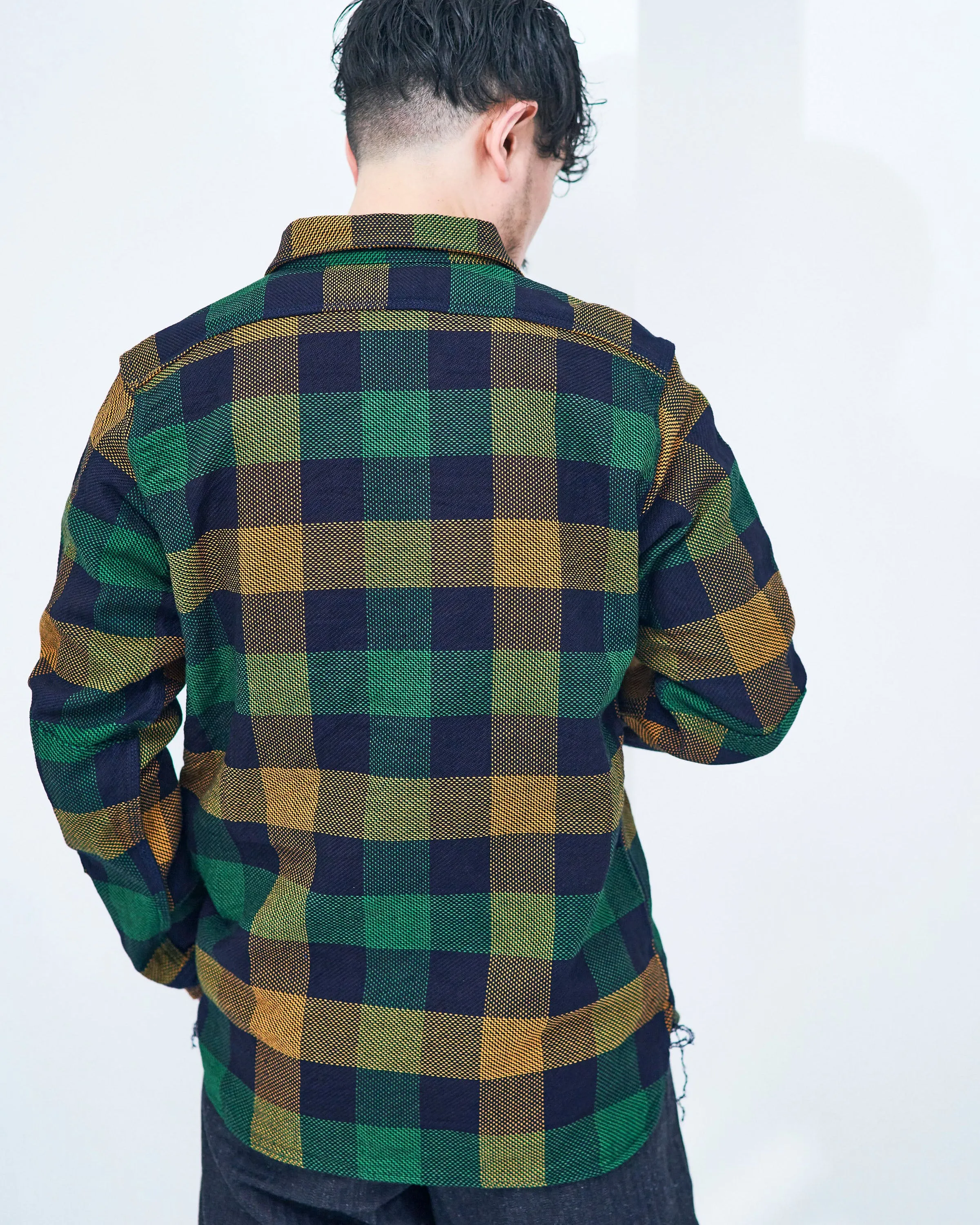 Samurai Jeans SIN24–01W Rope-Dyed Indigo Heavy Flannel Work Shirt (Western Cut) - Indigo / Orange