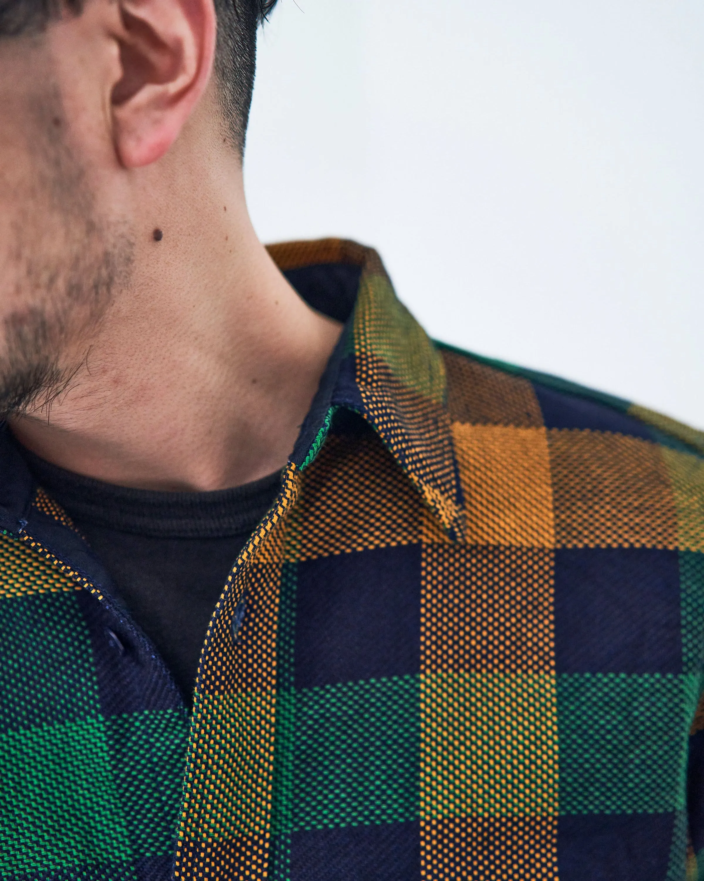 Samurai Jeans SIN24–01W Rope-Dyed Indigo Heavy Flannel Work Shirt (Western Cut) - Indigo / Orange