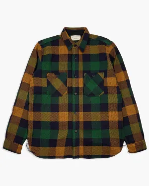 Samurai Jeans SIN24–01W Rope-Dyed Indigo Heavy Flannel Work Shirt (Western Cut) - Indigo / Orange