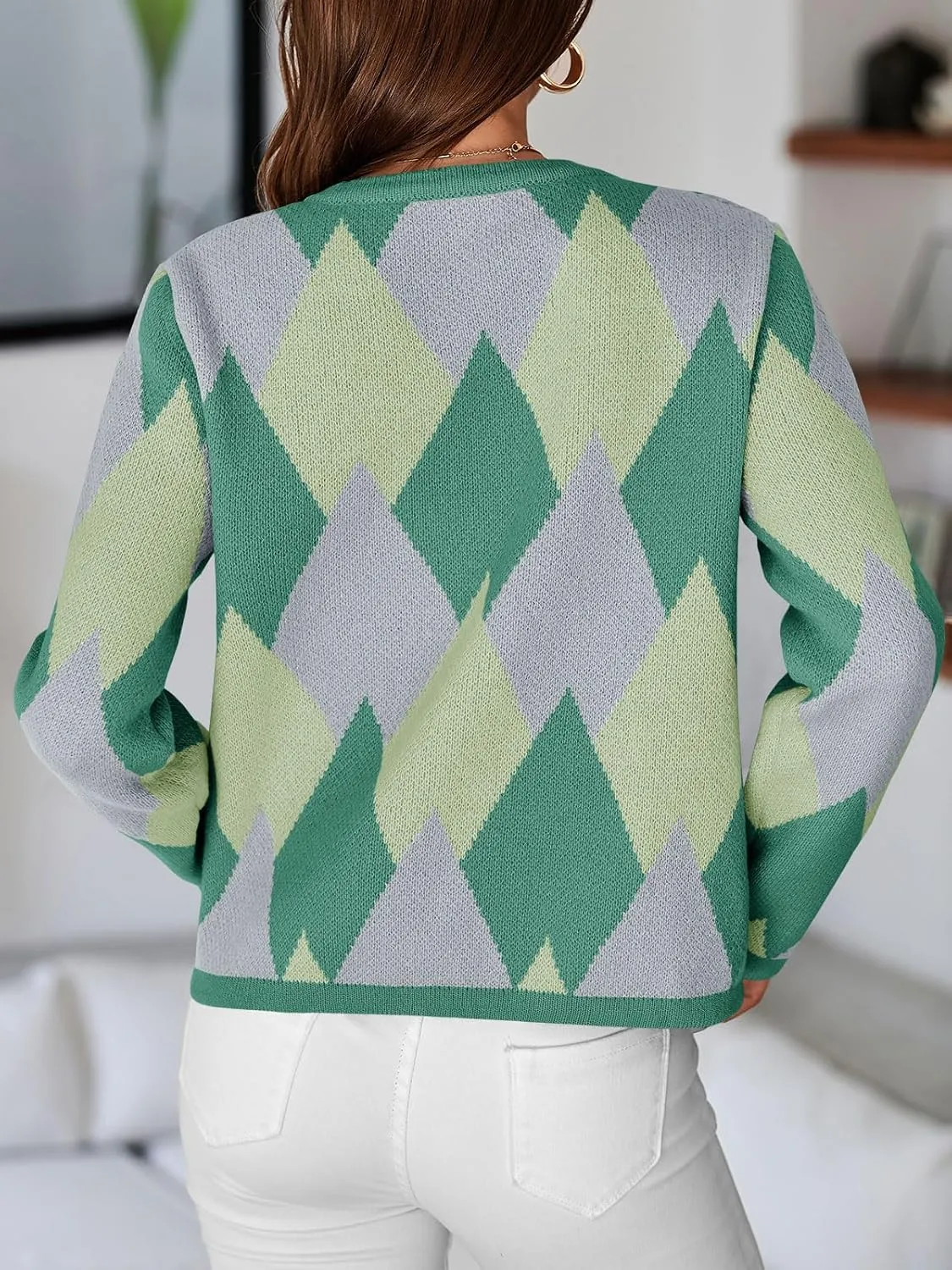 Saodimallsu Womens Color Block Cardigan Button Down Crewneck 2024 Fall Trendy Open Front Long Sleeve Sweater Jacket