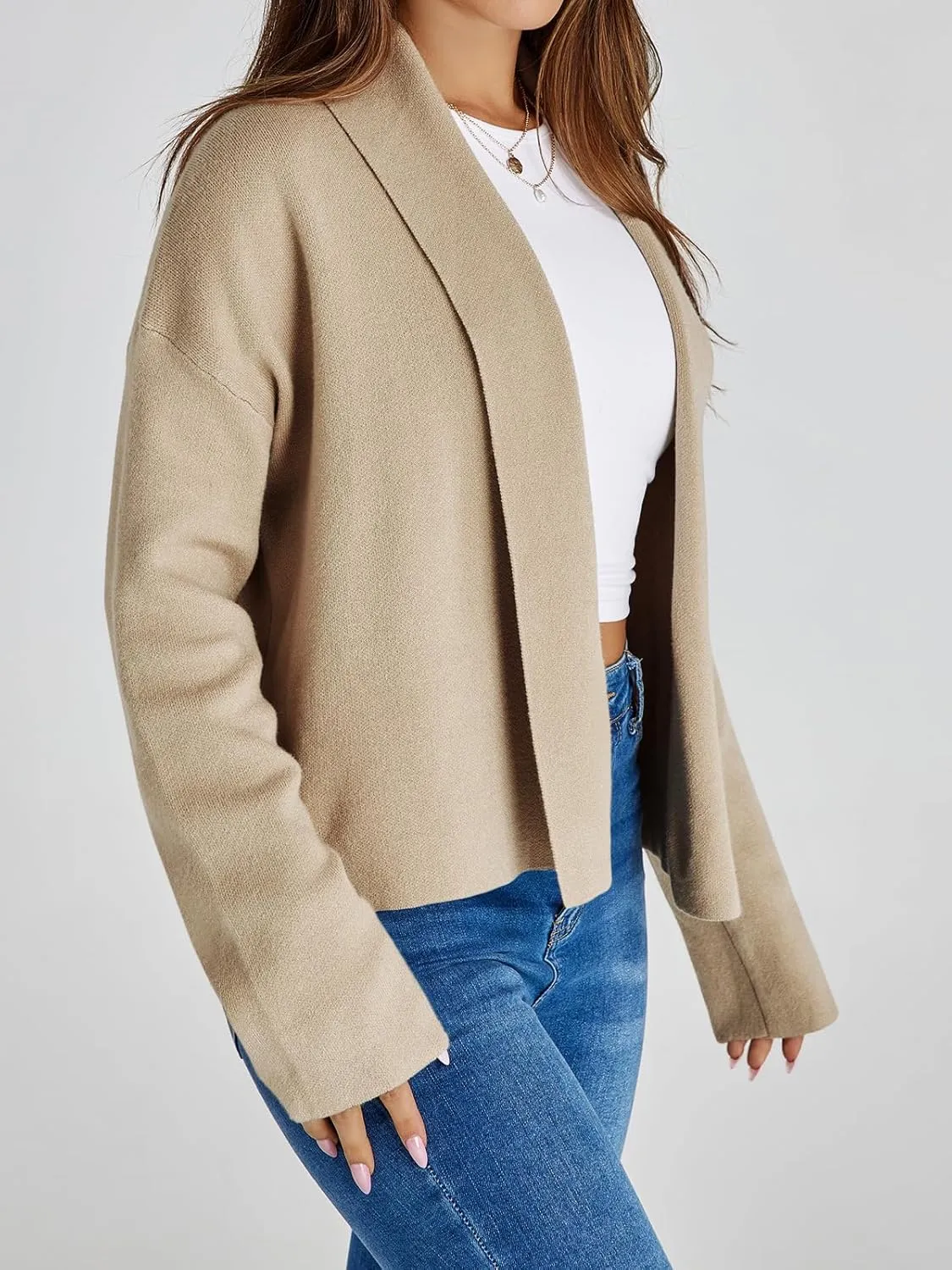 Saodimallsu Womens Cropped Cardigan Open Front Shawl 2024 Fall Trendy Long Sleeve Sweater Jacket