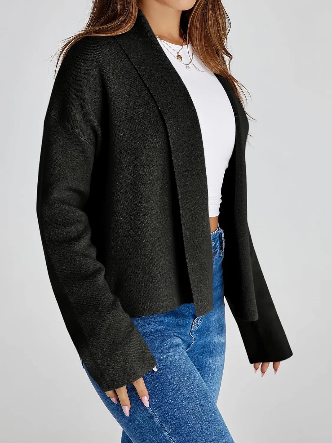 Saodimallsu Womens Cropped Cardigan Open Front Shawl 2024 Fall Trendy Long Sleeve Sweater Jacket