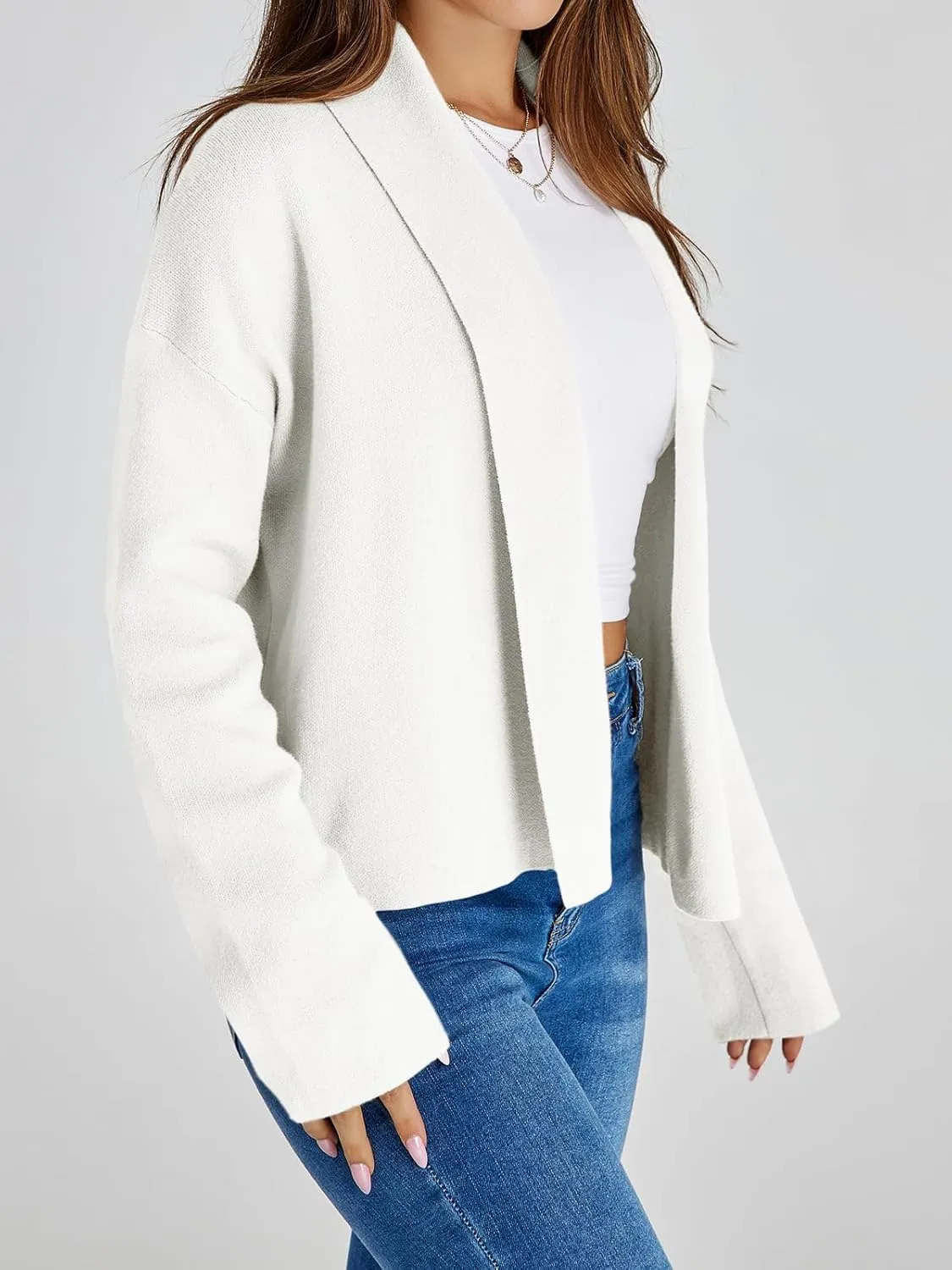 Saodimallsu Womens Cropped Cardigan Open Front Shawl 2024 Fall Trendy Long Sleeve Sweater Jacket