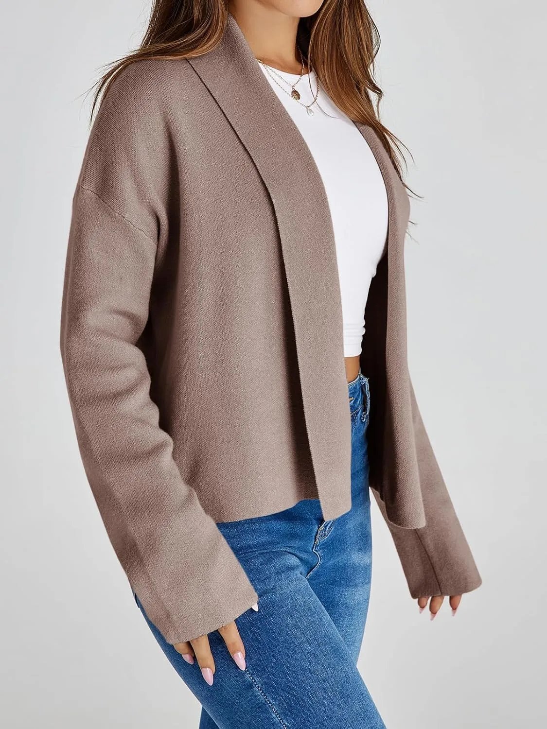 Saodimallsu Womens Cropped Cardigan Open Front Shawl 2024 Fall Trendy Long Sleeve Sweater Jacket