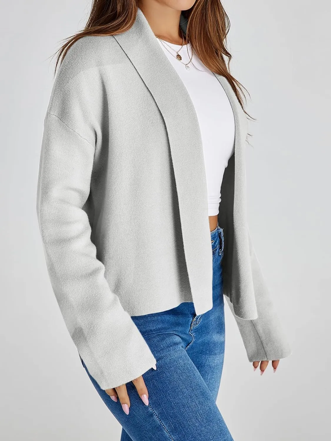 Saodimallsu Womens Cropped Cardigan Open Front Shawl 2024 Fall Trendy Long Sleeve Sweater Jacket