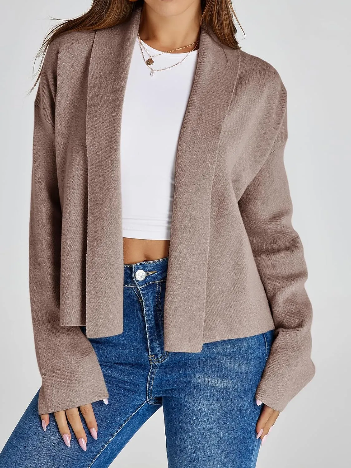 Saodimallsu Womens Cropped Cardigan Open Front Shawl 2024 Fall Trendy Long Sleeve Sweater Jacket