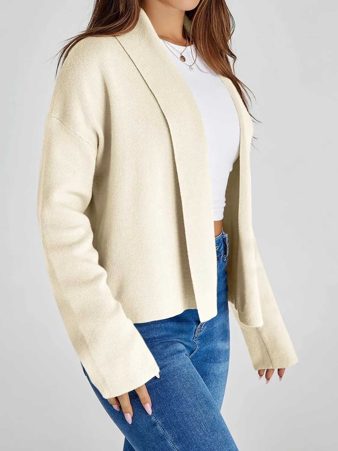 Saodimallsu Womens Cropped Cardigan Open Front Shawl 2024 Fall Trendy Long Sleeve Sweater Jacket