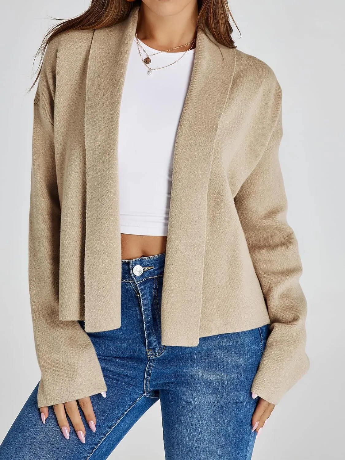 Saodimallsu Womens Cropped Cardigan Open Front Shawl 2024 Fall Trendy Long Sleeve Sweater Jacket
