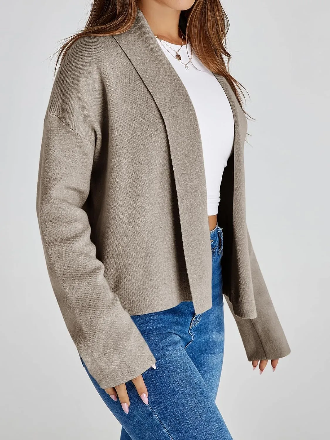 Saodimallsu Womens Cropped Cardigan Open Front Shawl 2024 Fall Trendy Long Sleeve Sweater Jacket