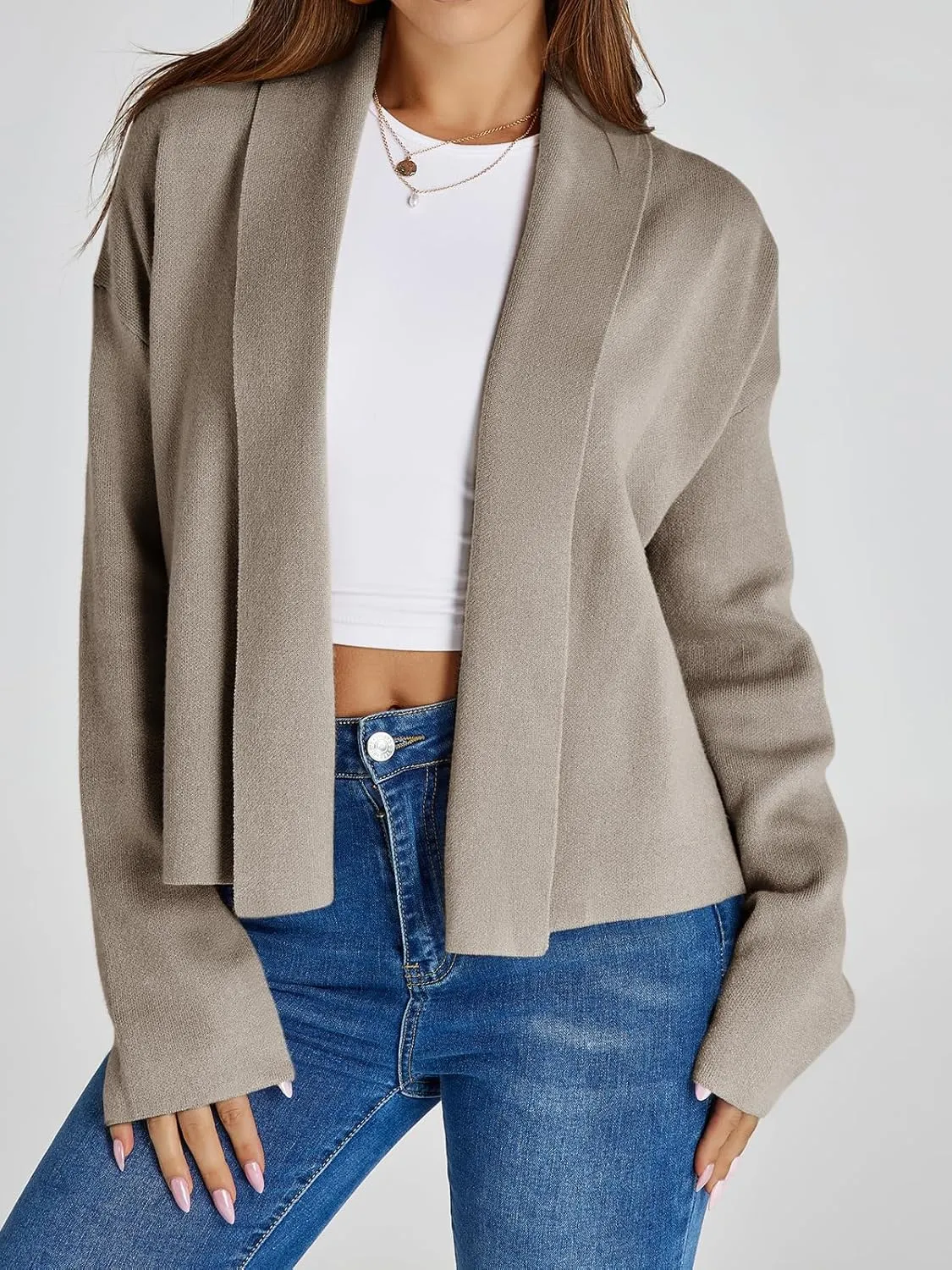 Saodimallsu Womens Cropped Cardigan Open Front Shawl 2024 Fall Trendy Long Sleeve Sweater Jacket