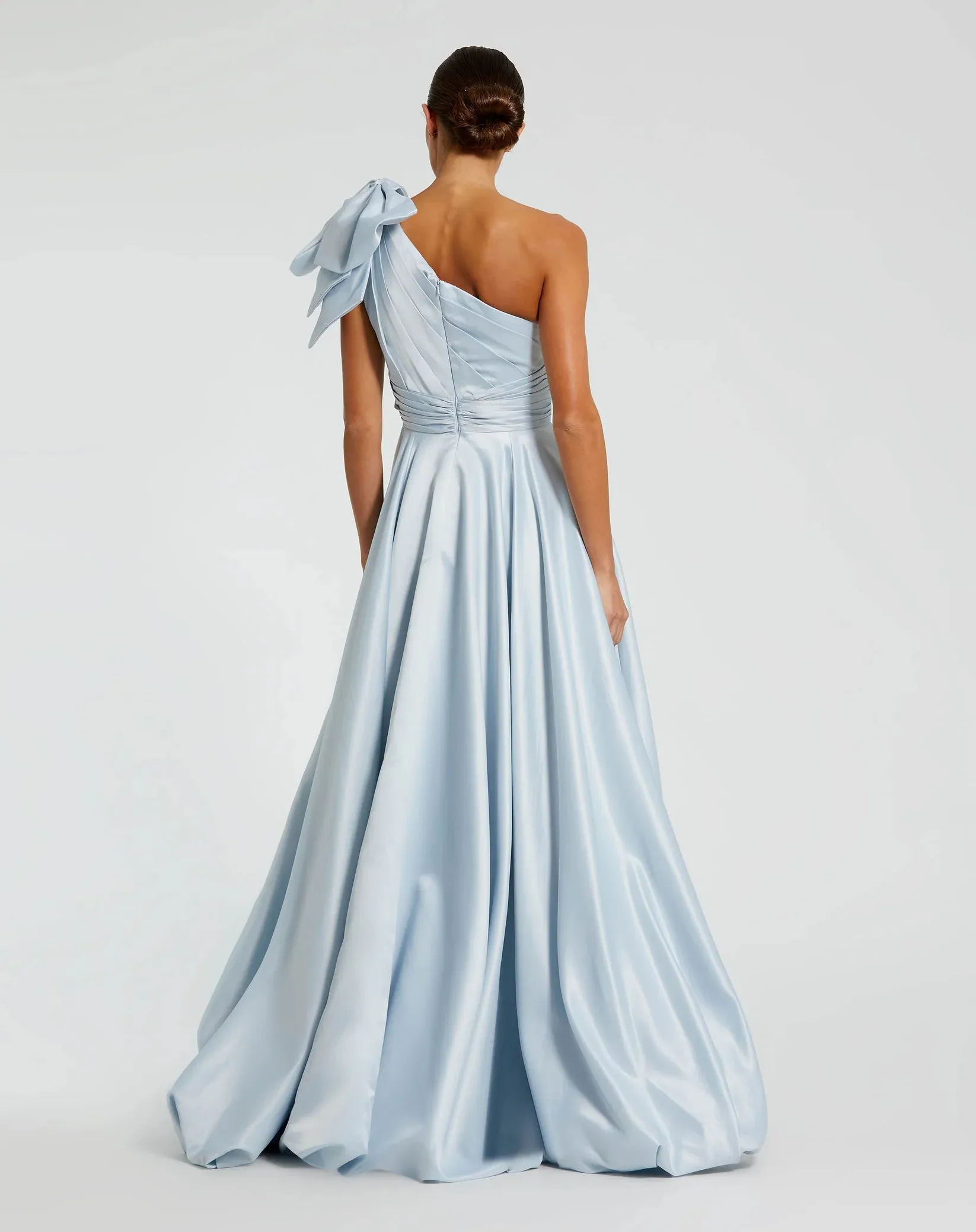 Satin One Shoulder Bow Gown - Black