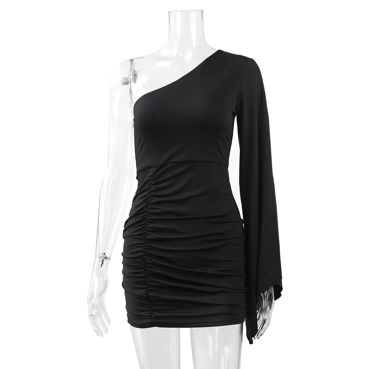 Sensually Asymmetric Off-Shoulder Elegant Pleats Dress