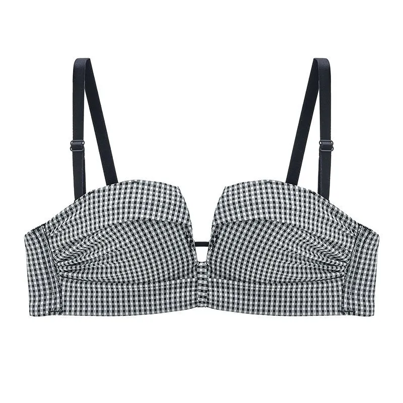 Sexy Plaid Invisible Bras Corset Strapless Breathable Gather