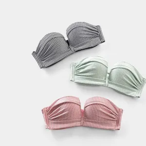 Sexy Plaid Invisible Bras Corset Strapless Breathable Gather