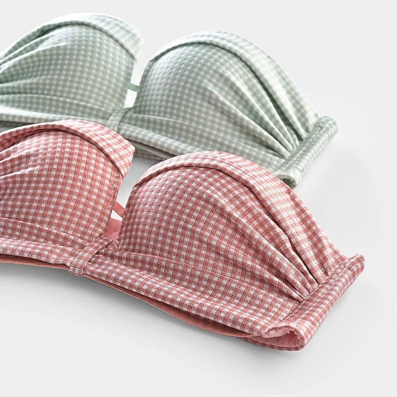 Sexy Plaid Invisible Bras Corset Strapless Breathable Gather