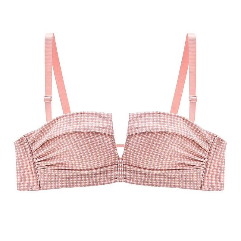 Sexy Plaid Invisible Bras Corset Strapless Breathable Gather