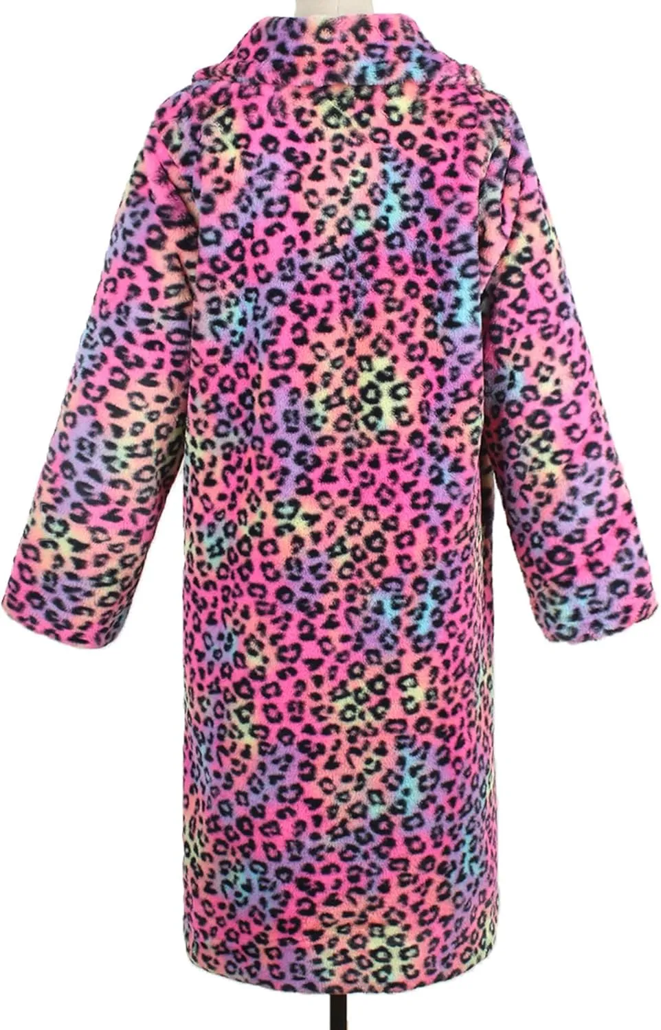Sexyshine Women's Leopard Print Faux Fur Long Coat Winter Fall Lapel Collar Fuzzy Furry Trench Coat Open Front Jackets
