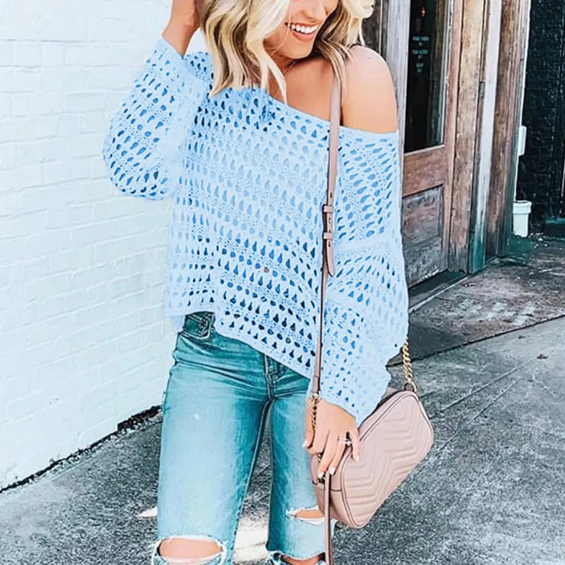 Sheer Ribbed Long Sleeve Knit Sweater