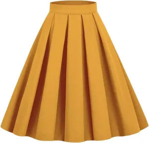 Skirts for Women Solid 50S 60S Vintage Pleated High Waist Elegant Swing Midi Skirt