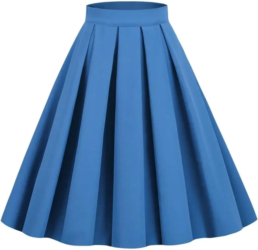 Skirts for Women Solid 50S 60S Vintage Pleated High Waist Elegant Swing Midi Skirt