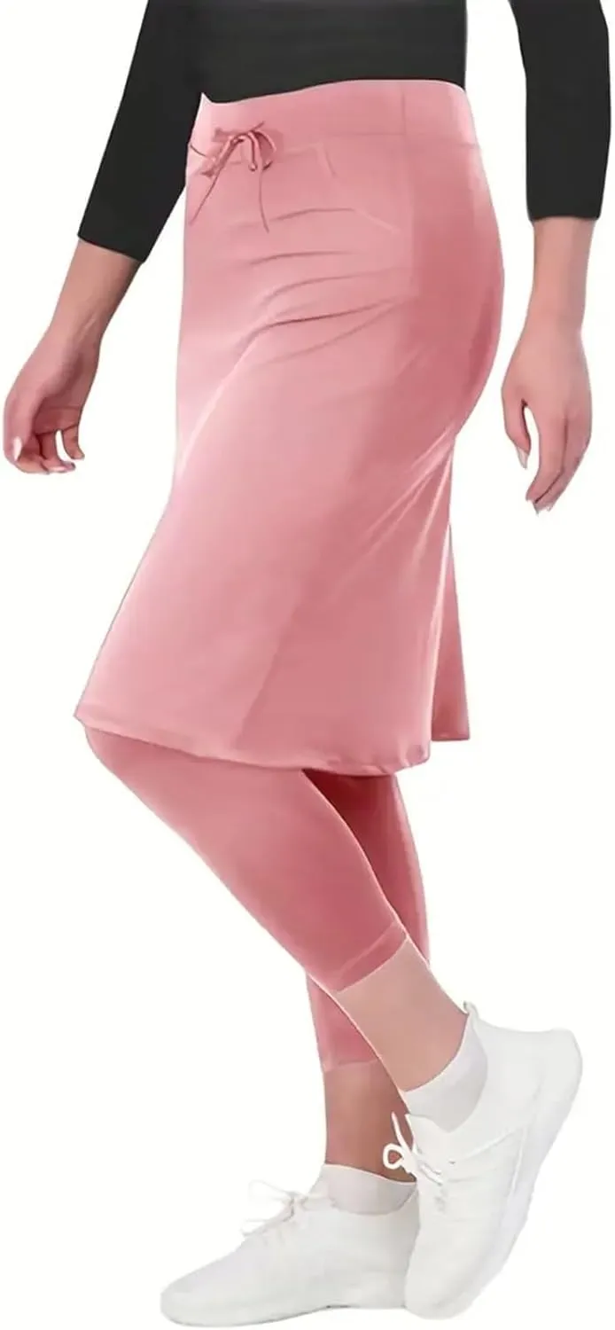 Skirts with Leggings Knee Length Cycling Tennis Golf Athletic Skorts for Women High Waisted Midi Skirts Fall