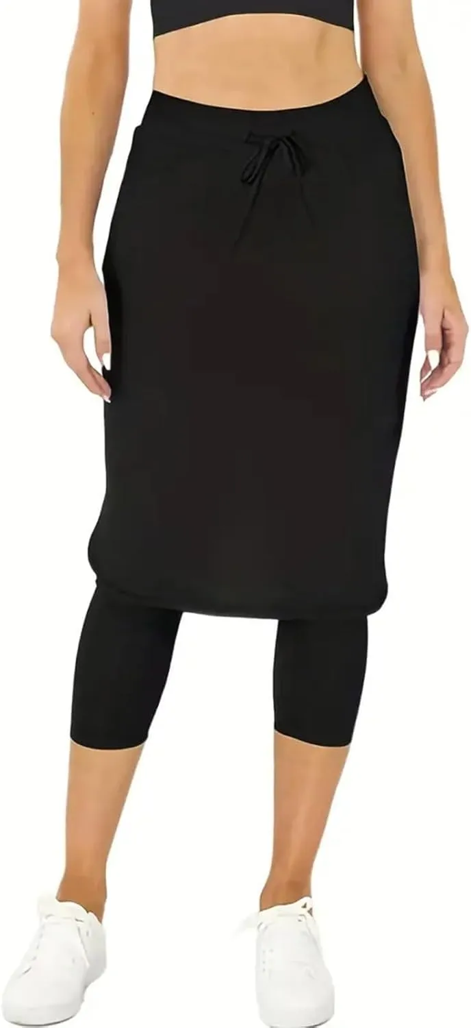 Skirts with Leggings Knee Length Cycling Tennis Golf Athletic Skorts for Women High Waisted Midi Skirts Fall