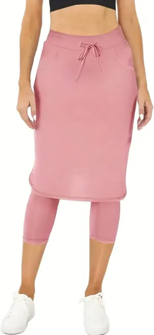 Skirts with Leggings Knee Length Cycling Tennis Golf Athletic Skorts for Women High Waisted Midi Skirts Fall