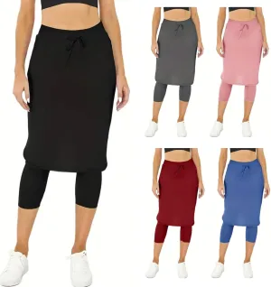Skirts with Leggings Knee Length Cycling Tennis Golf Athletic Skorts for Women High Waisted Midi Skirts Fall