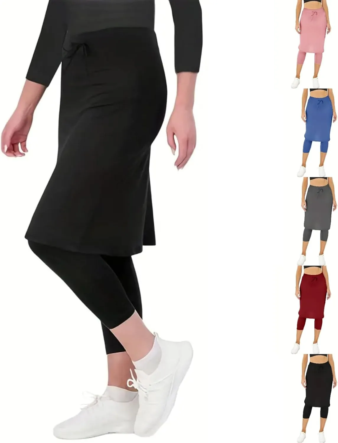 Skirts with Leggings Knee Length Cycling Tennis Golf Athletic Skorts for Women High Waisted Midi Skirts Fall