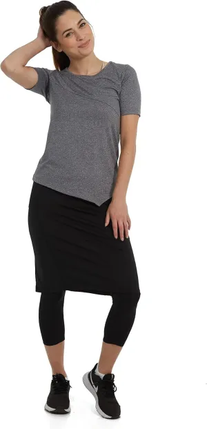 Snoga Athletics- Women's Sport Snoga 21in Modest Midi Pencil Skirt w/Leggings & 2 Pockets for Exercise and Swimming, Black