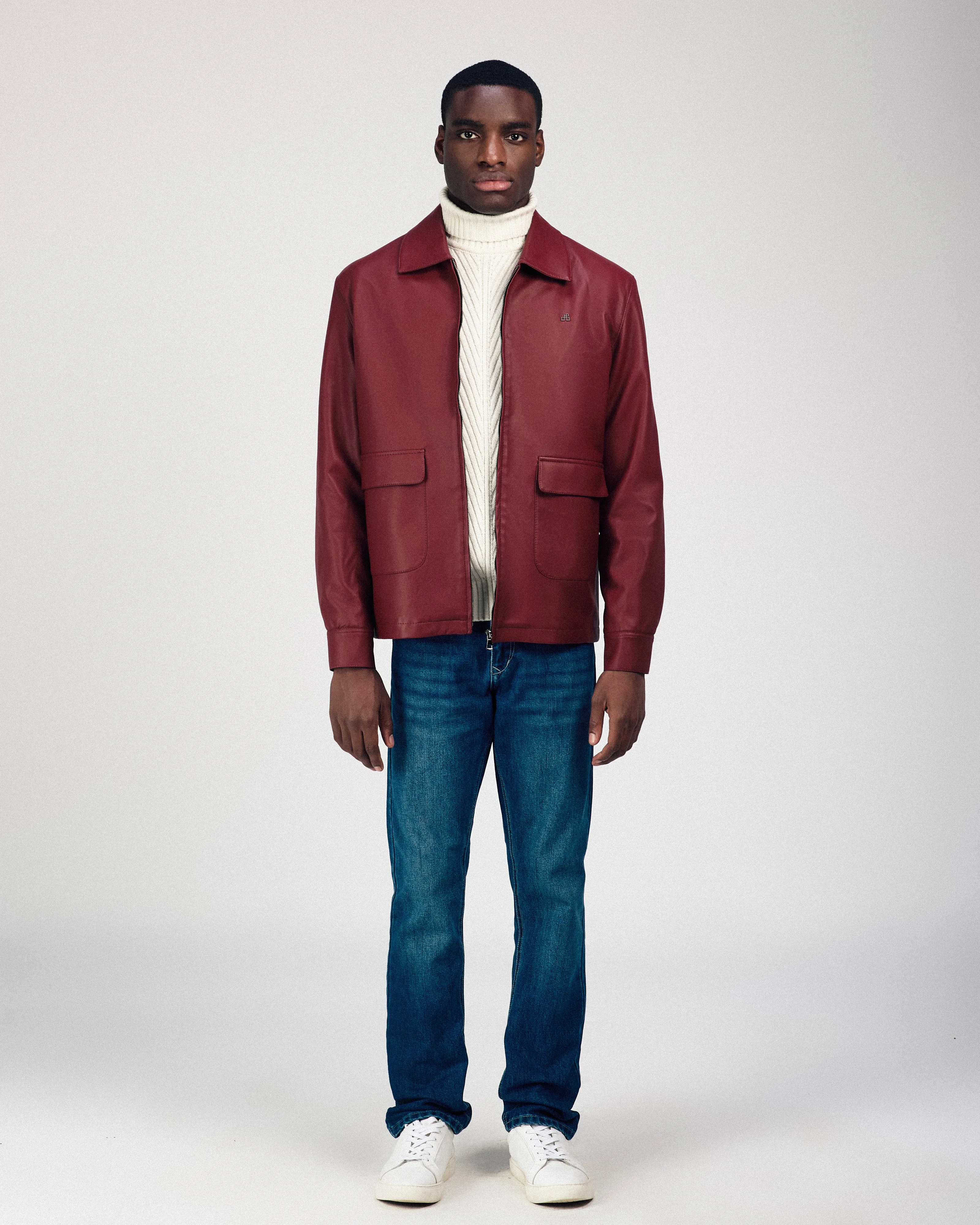 Solid Zip-Up Cordovan Red leather Jacket